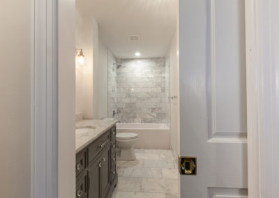 his and hers hall bathroom remodel marble gray vanity clarendon hills illinois