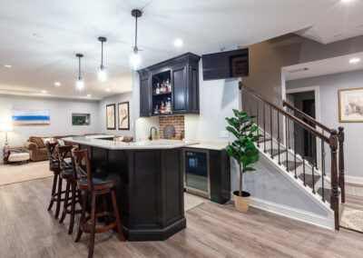 basement bar and wine room storage brick backsplash hyland homes clarendon hills, illinois