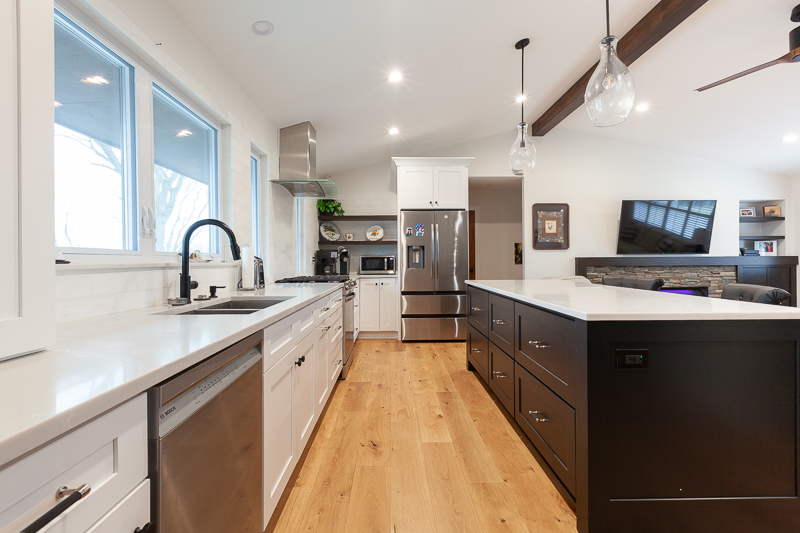 new mid century ranch style home renovation, raising the roof for vaulted ceilings